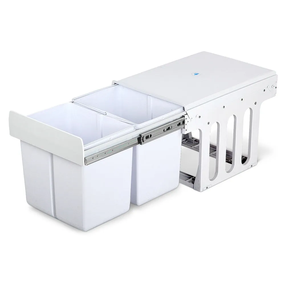 Dual Compartment Pull-Out Bin 30L White Kitchen - Cefito