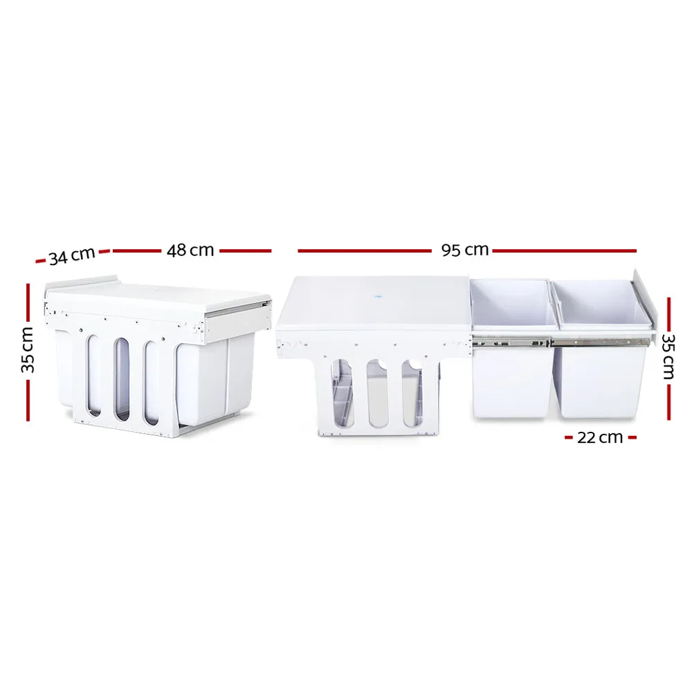 Dual Compartment Pull-Out Bin 30L White Kitchen - Cefito