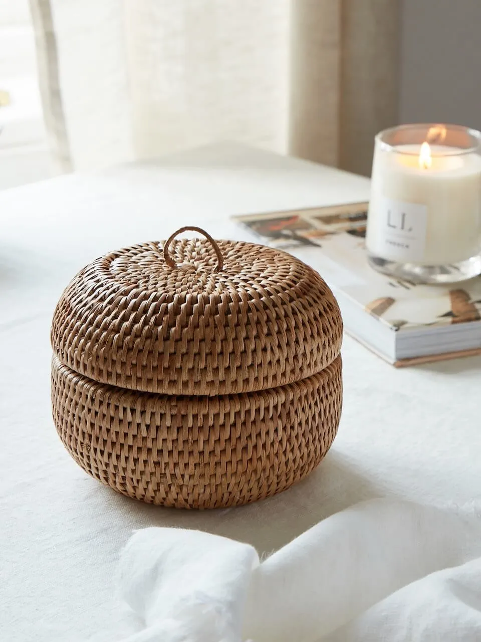 Ely Round Rattan Storage Box Natural