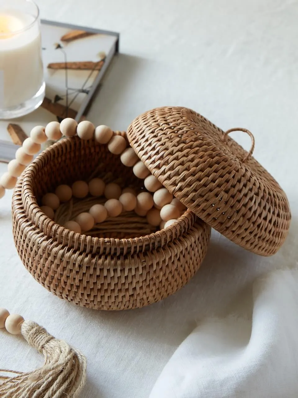 Ely Round Rattan Storage Box Natural