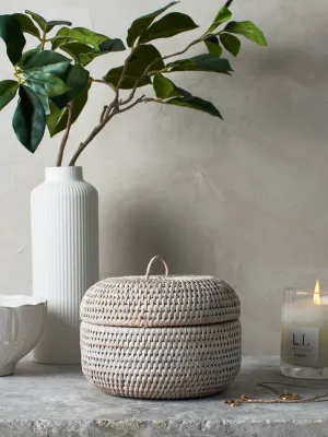 Ely Round Rattan Storage Box White