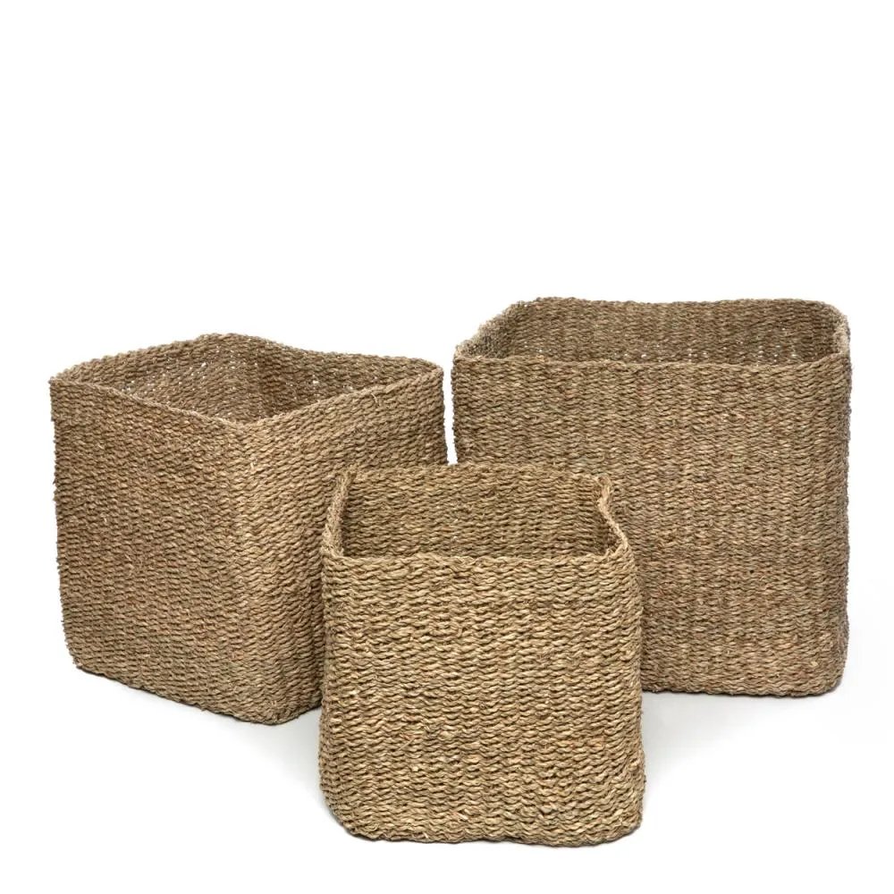 Handwoven Seagrass Baskets - Square - Set of Three