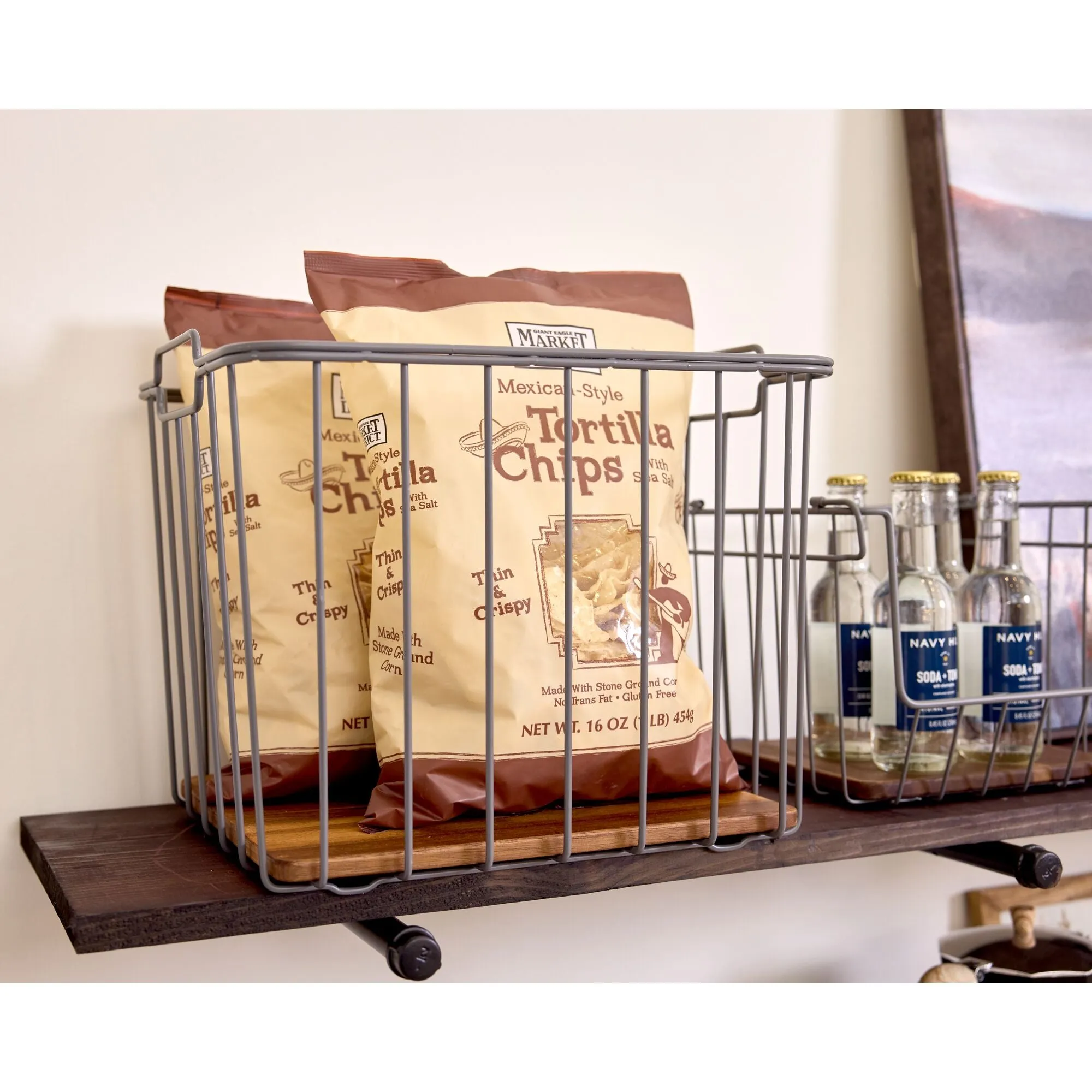 iDesign Pantry Wire Basket Acacia Wood