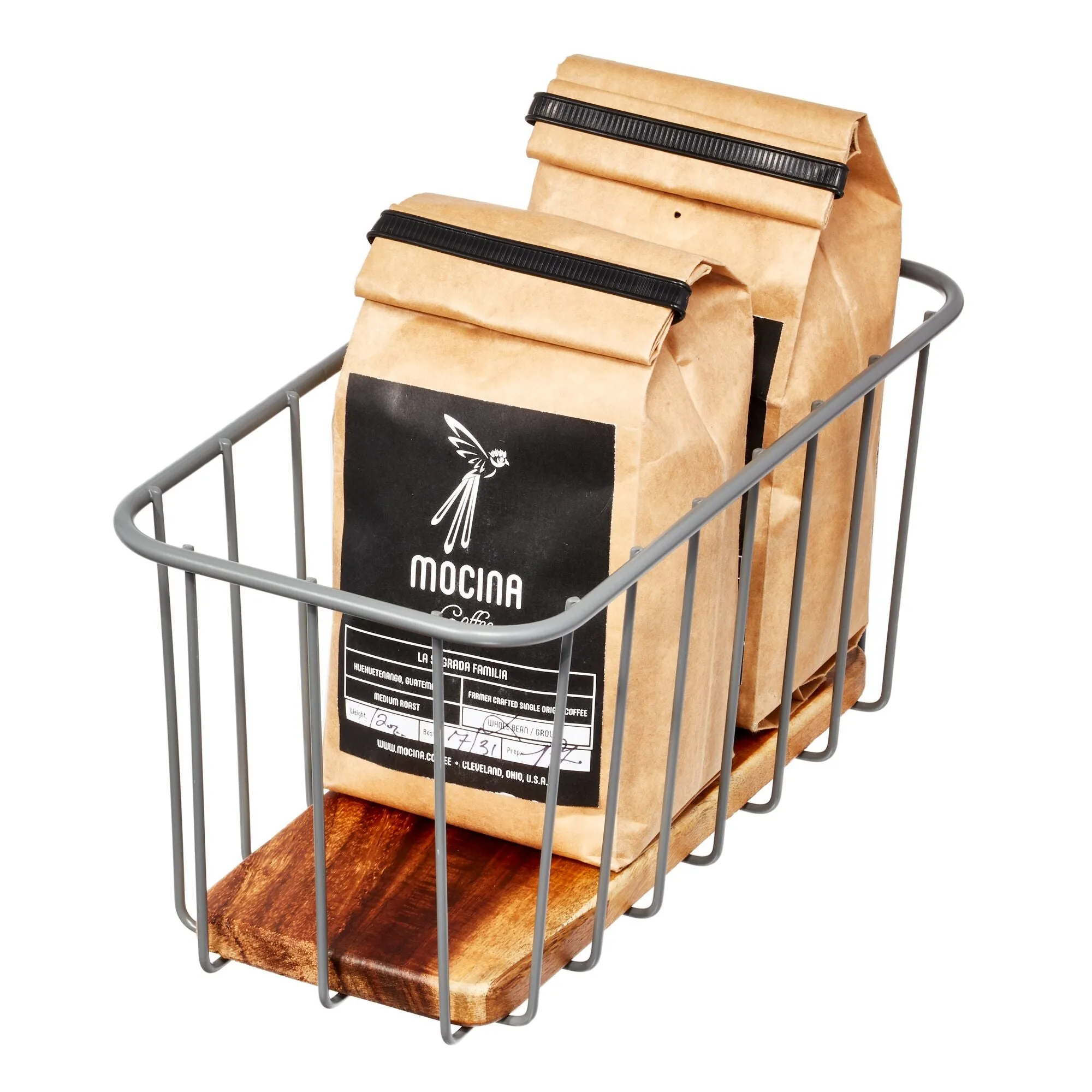 iDesign Pantry Wire Basket Acacia Wood