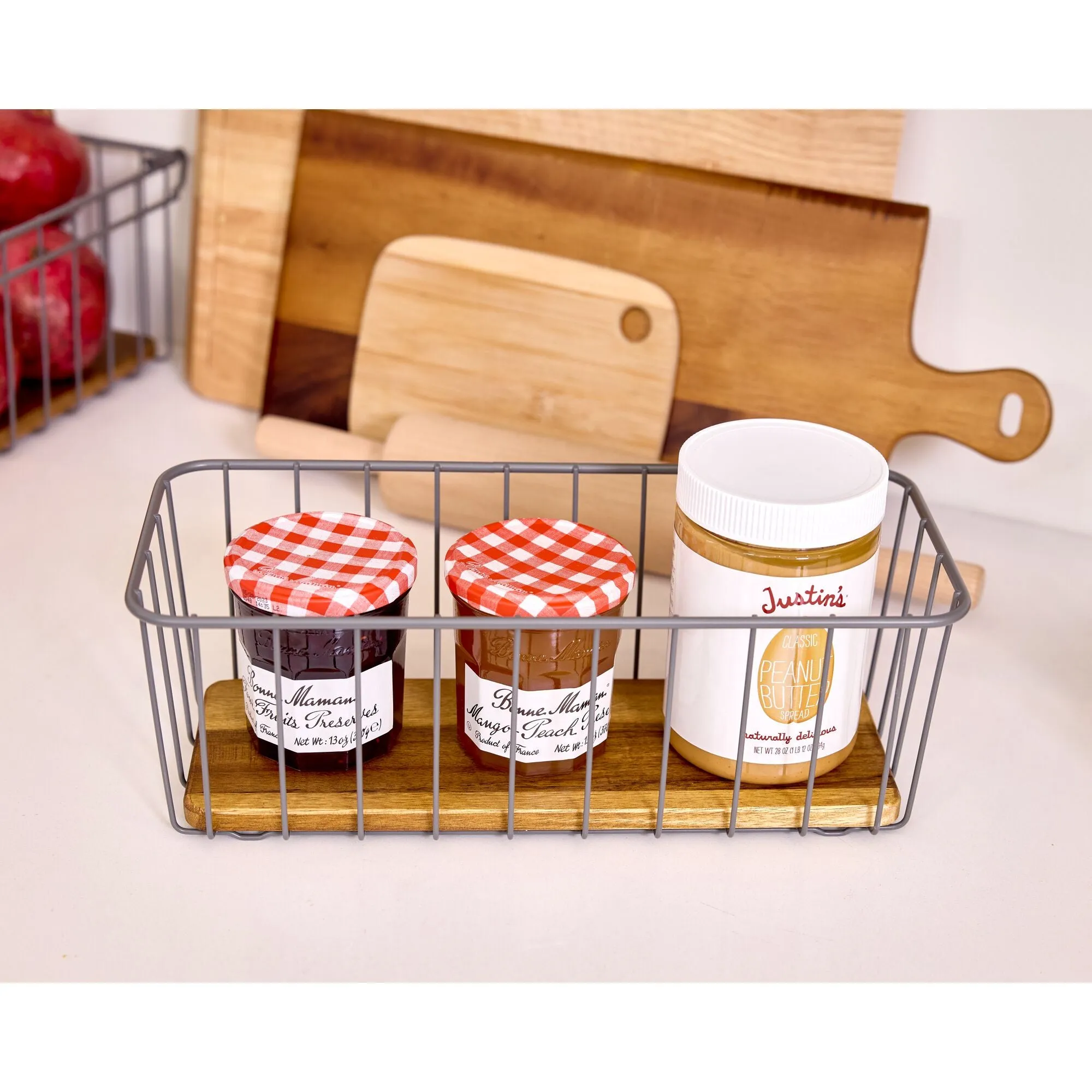 iDesign Pantry Wire Basket Acacia Wood