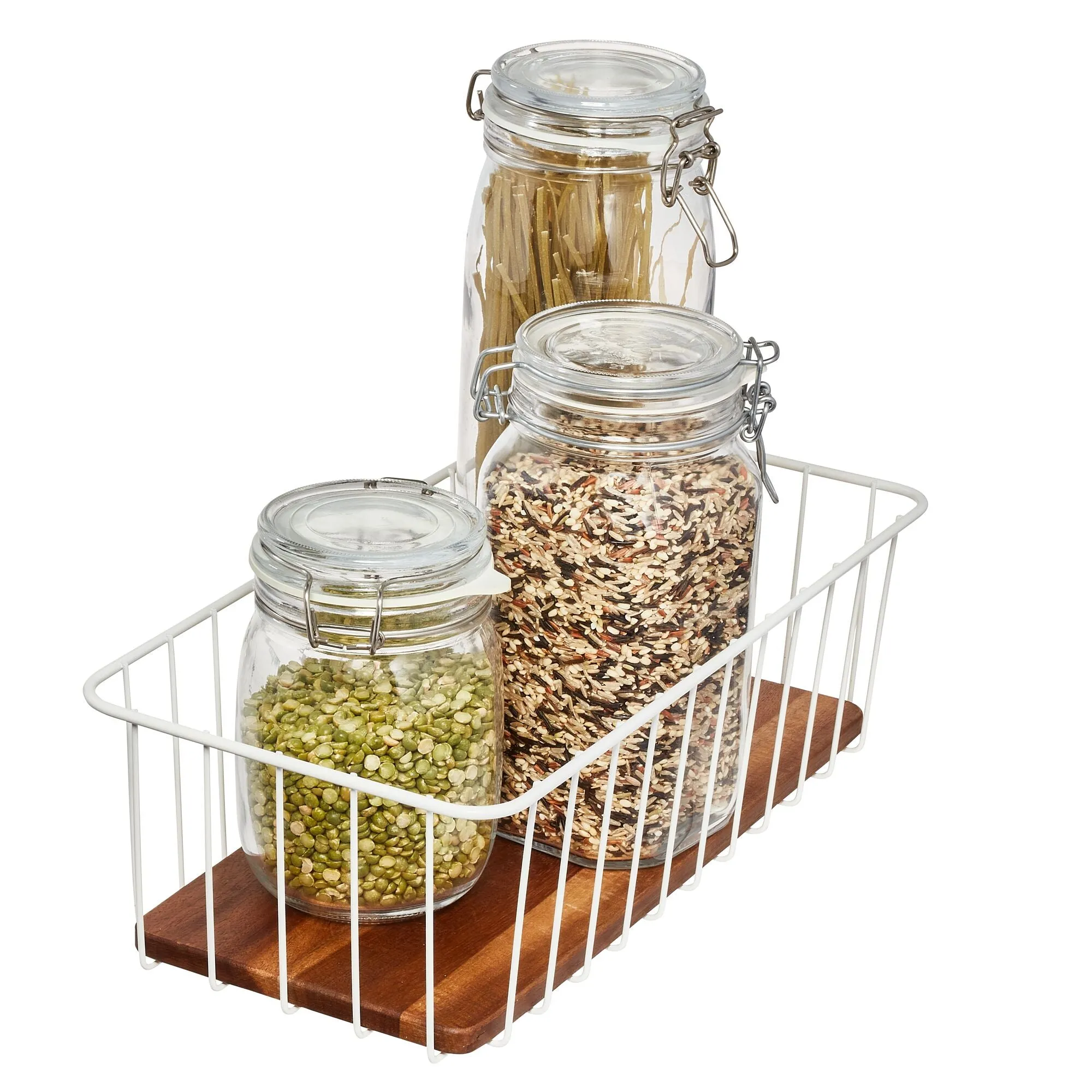 iDesign Pantry Wire Basket Acacia Wood