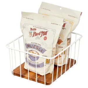 iDesign Pantry Wire Basket Acacia Wood