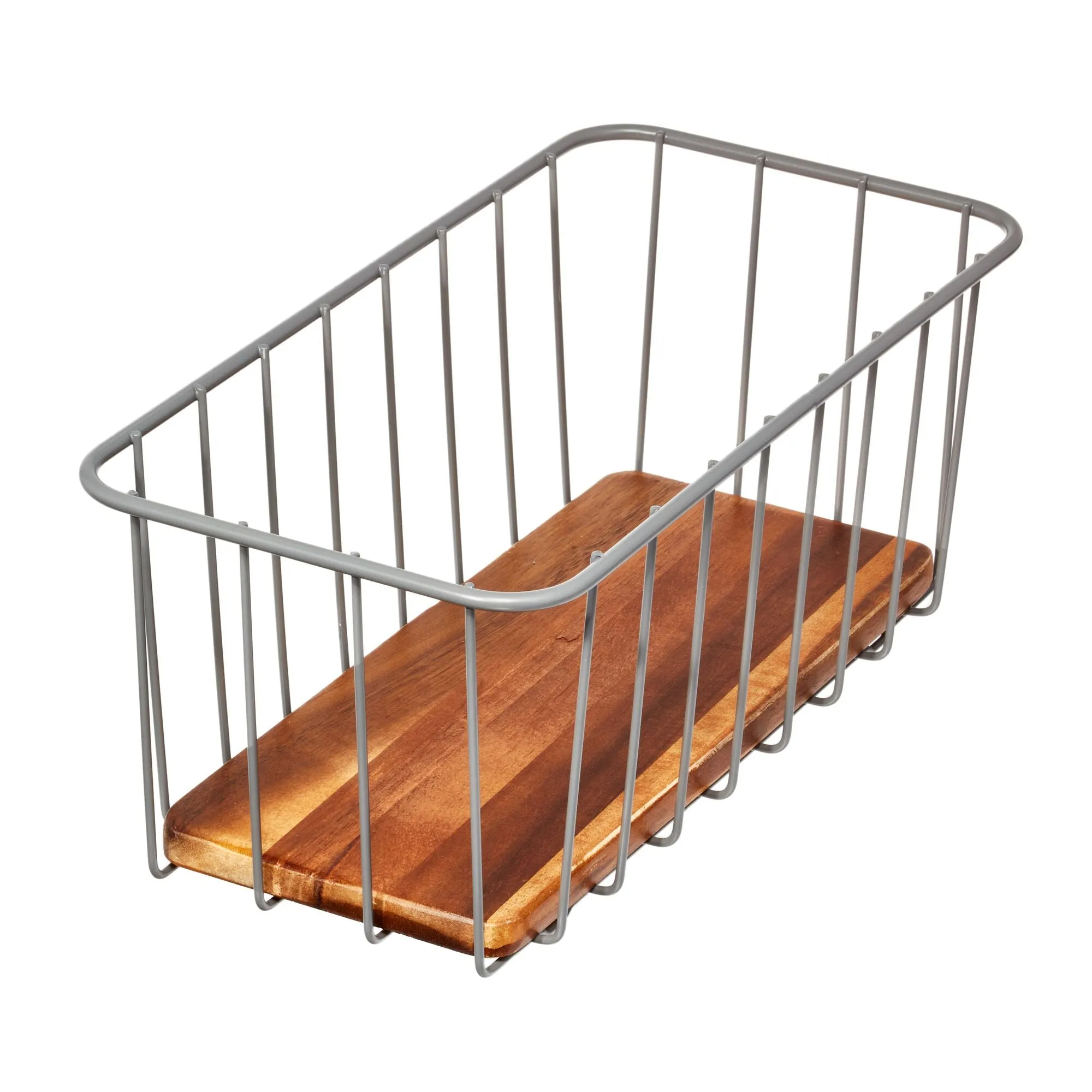 iDesign Pantry Wire Basket Acacia Wood