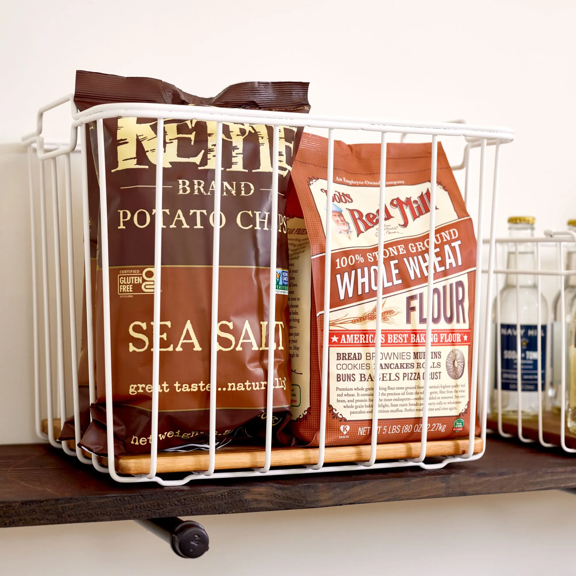 iDesign Pantry Wire Basket Acacia Wood