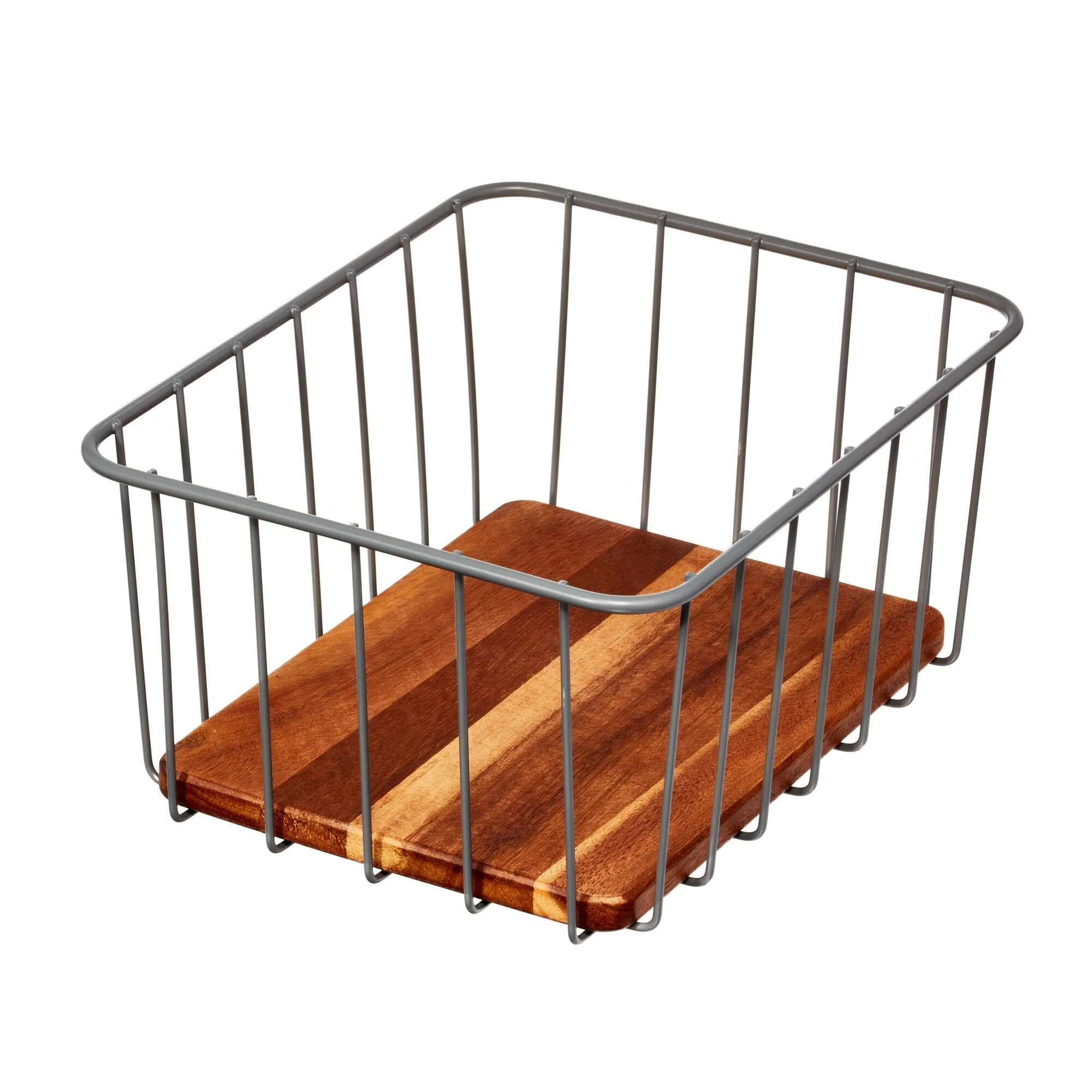 iDesign Pantry Wire Basket Acacia Wood