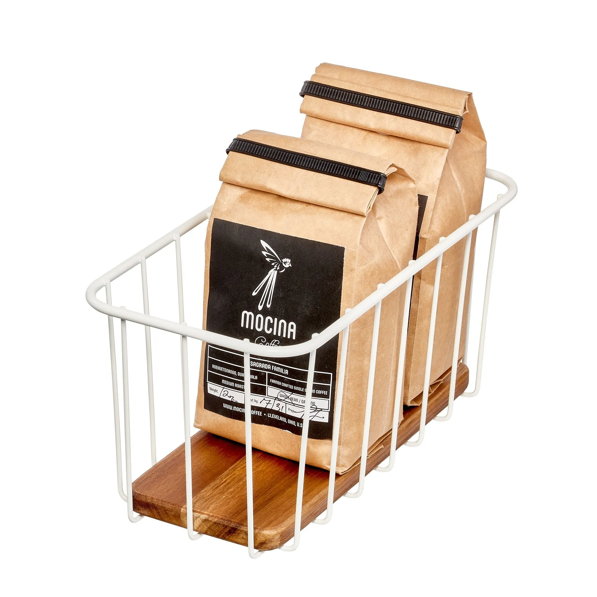 iDesign Pantry Wire Basket Acacia Wood