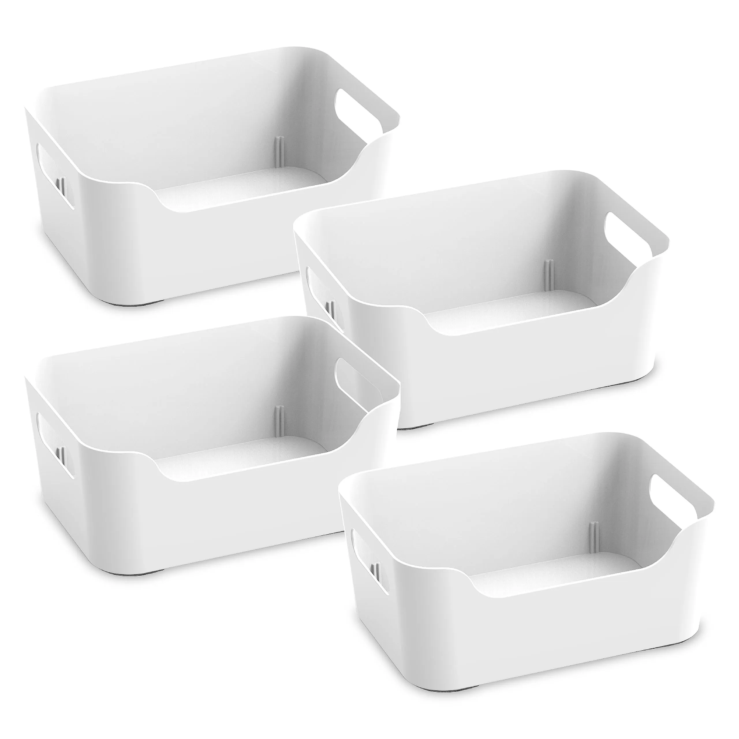 KOLORR Jolly Plastic Small Basket with Handle for Storage Box| Multipurpose Light Weight Plastic Baskets organiser for Clothes Toys Stationary Cosmetics Livingroom Bathroom | Pack of 4 - Nir White