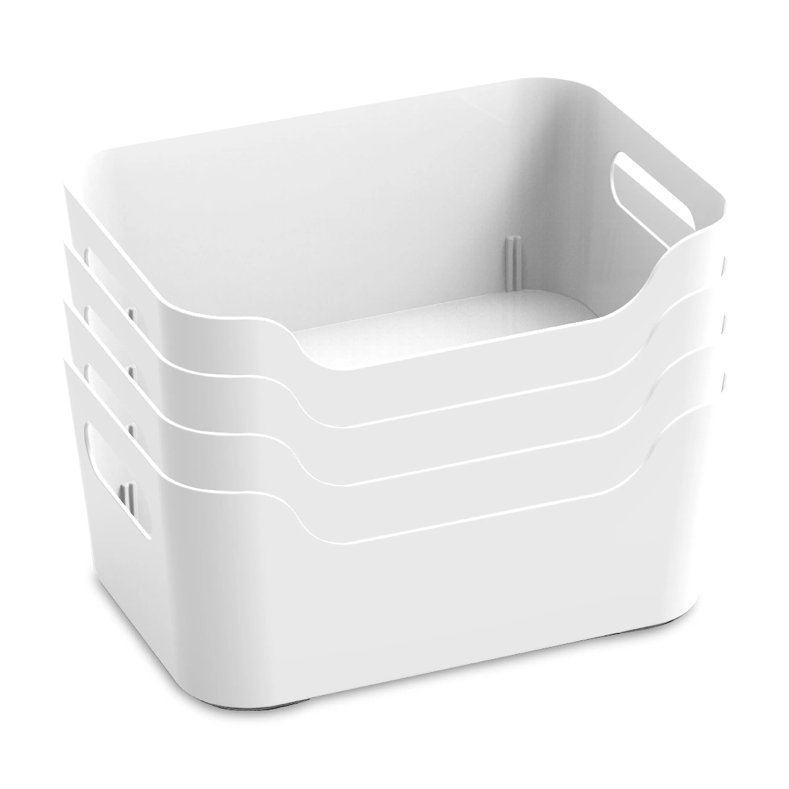 KOLORR Jolly Plastic Small Basket with Handle for Storage Box| Multipurpose Light Weight Plastic Baskets organiser for Clothes Toys Stationary Cosmetics Livingroom Bathroom | Pack of 4 - Nir White