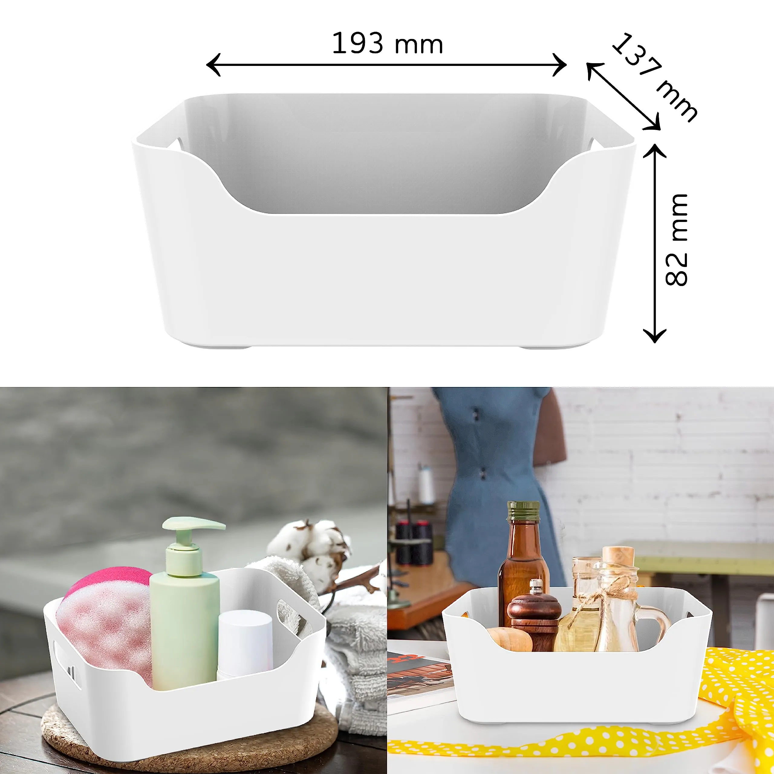 KOLORR Jolly Plastic Small Basket with Handle for Storage Box| Multipurpose Light Weight Plastic Baskets organiser for Clothes Toys Stationary Cosmetics Livingroom Bathroom | Pack of 4 - Nir White