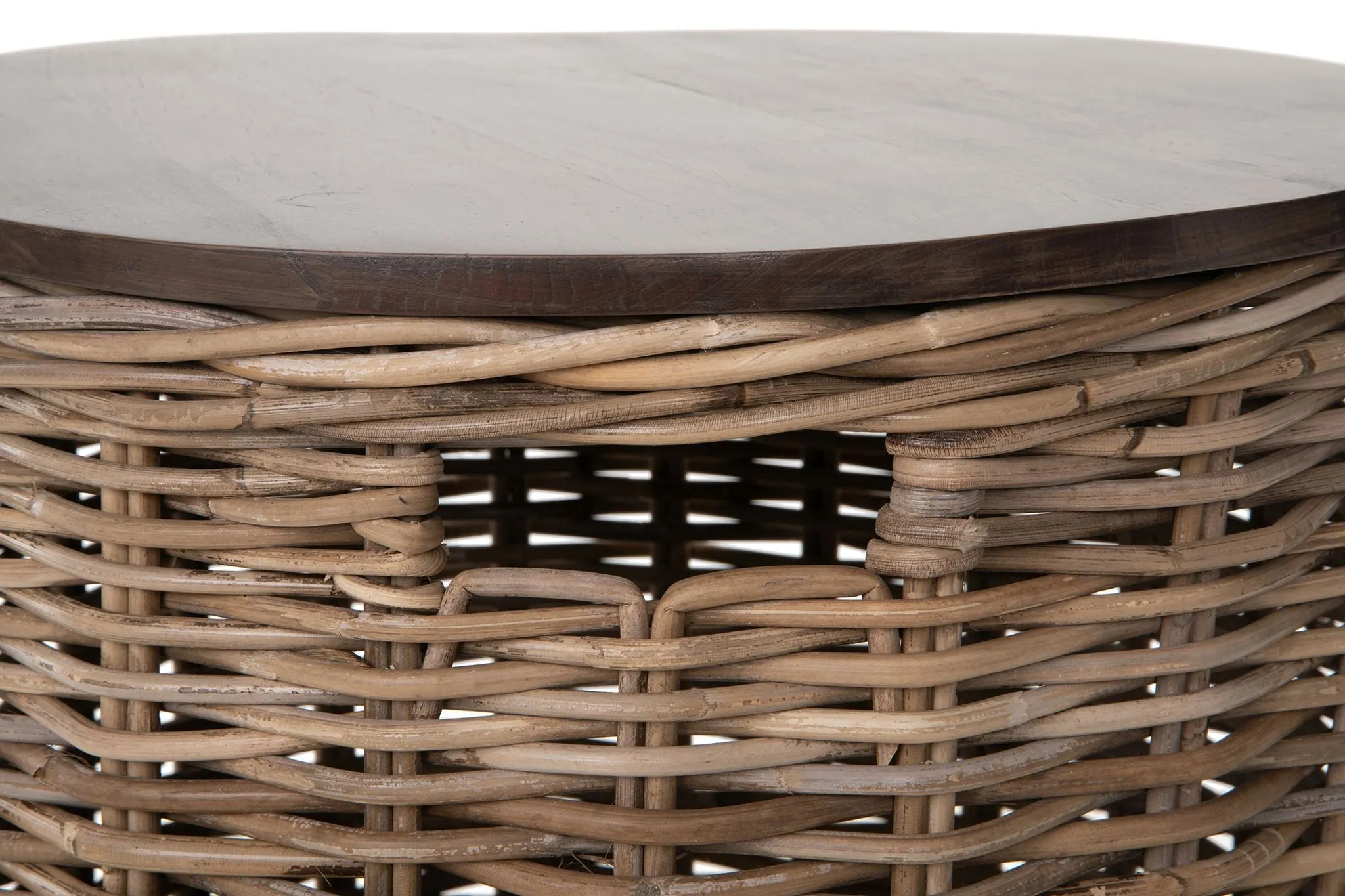 Kouboo Round Rattan Storage Basket with Wood Lid - Side or End Table with Hidden Storage