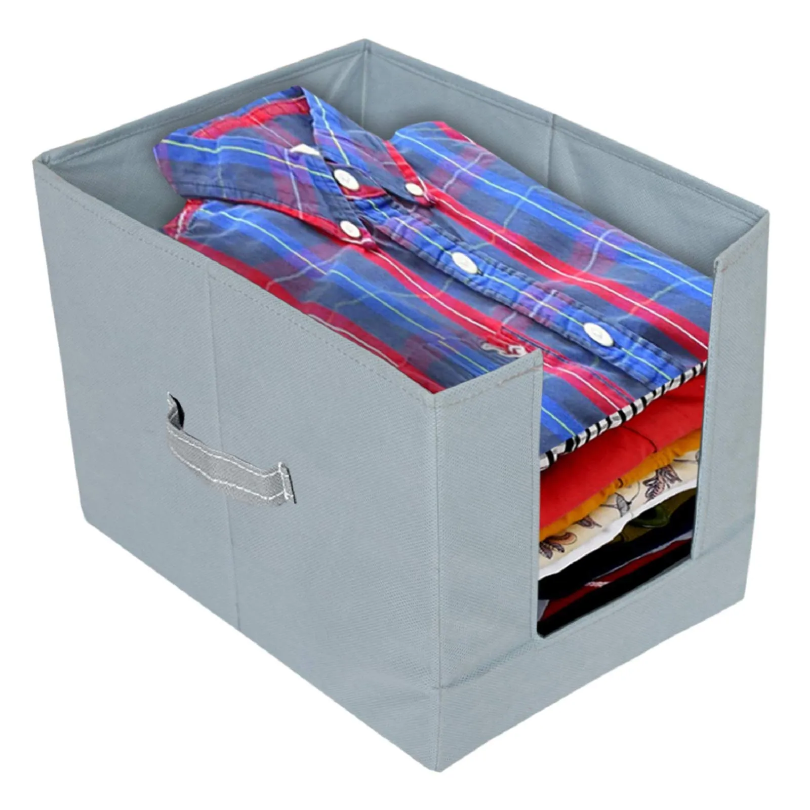 Kuber Industries Non-Woven Foldable Shirt Stacker With Carrying Handle|Cloth Wardrobe Organizer|Size 38 x 29 x 28 CM(Grey)-KUBMART2868