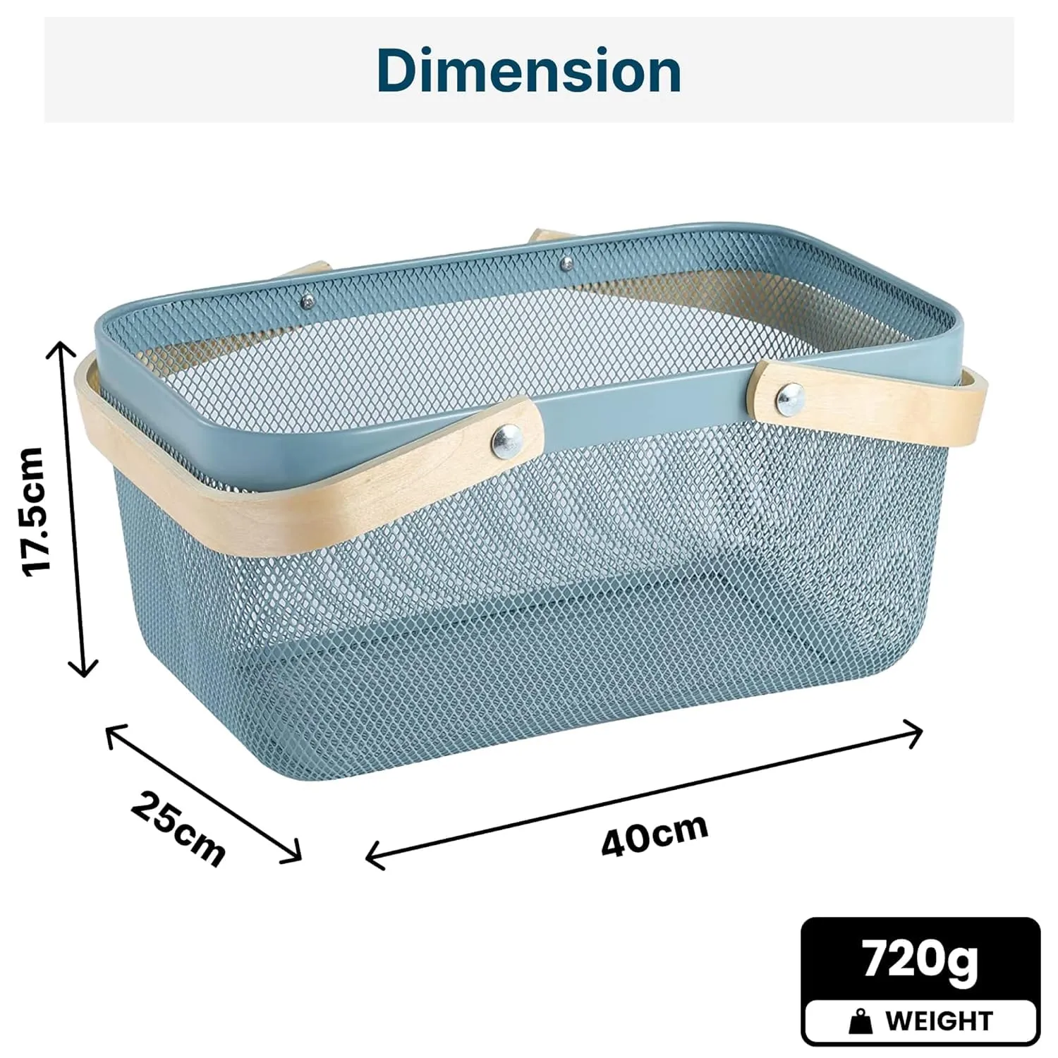 Kuber Industries Rectangular Metal Mesh Basket for Storage with wooden handle | 720Gm | Fruit basket & Vegetable Basket for Kitchen | Kitchen Organizer| Pack of 2 | Multipurpose| Blue