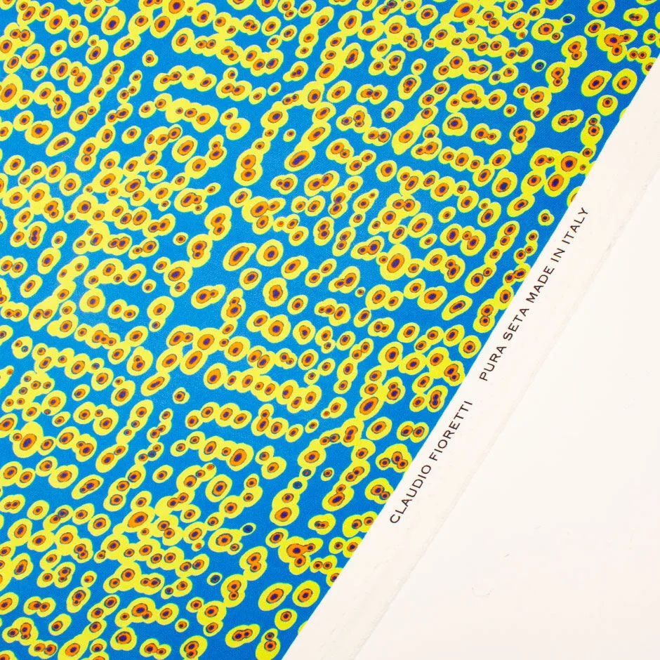 Lime & Orange Spotted Blue Pure Silk Twill