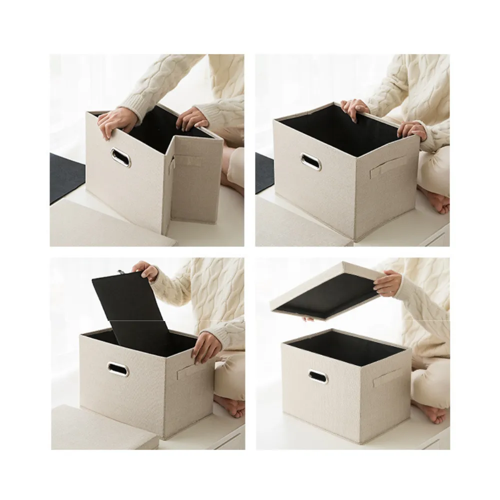 Linen Foldable Storage Box with Lid and Handle