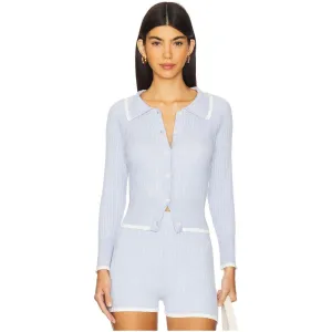 Matthew Bruch Rib Knit Light Blue Cropped Cardigan