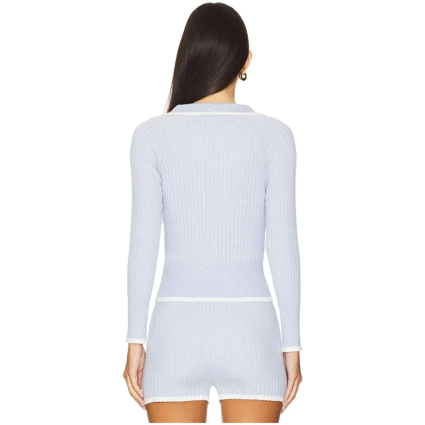 Matthew Bruch Rib Knit Light Blue Cropped Cardigan