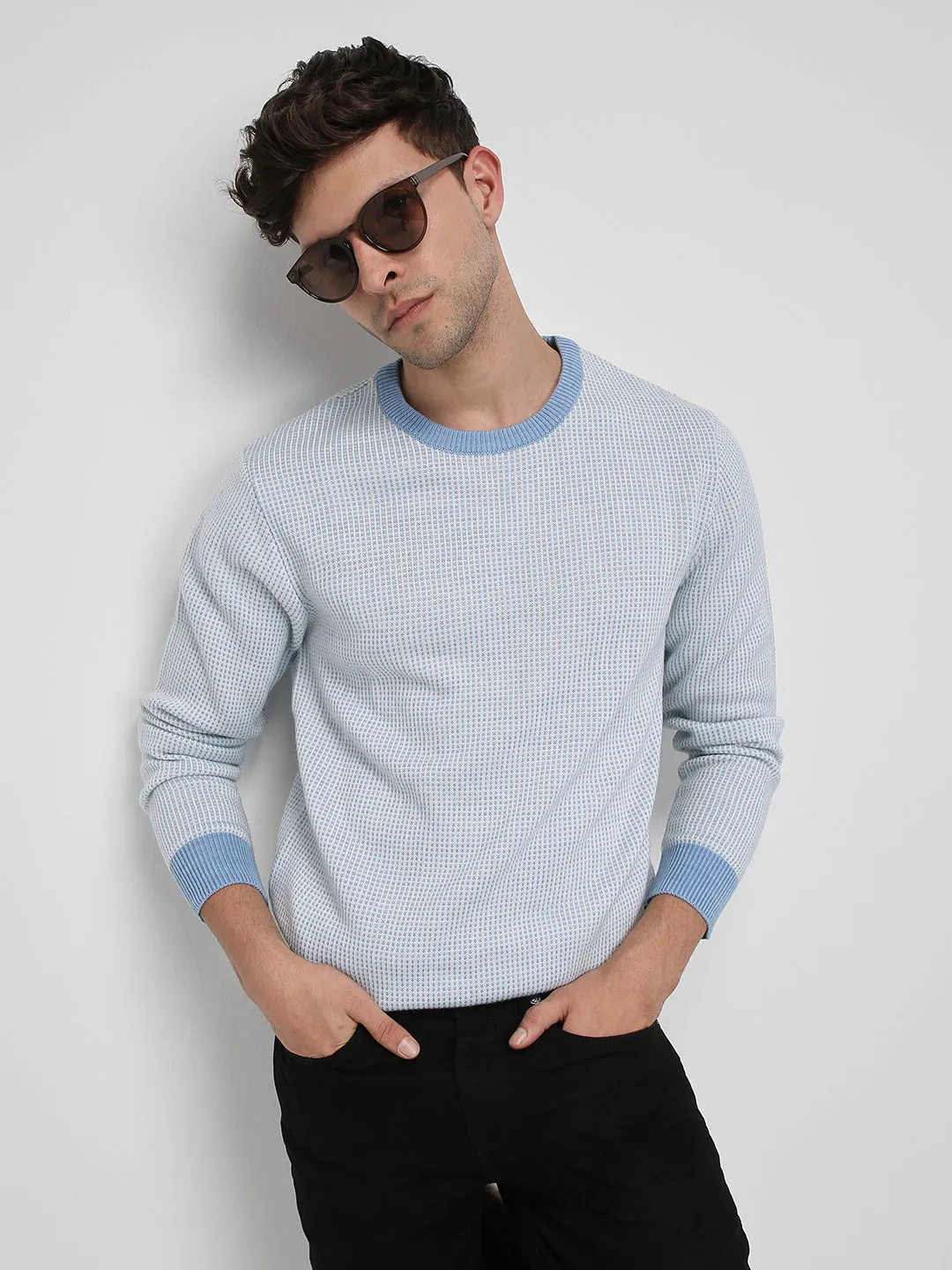 Men's Light Blue round neck Pullover Sweater