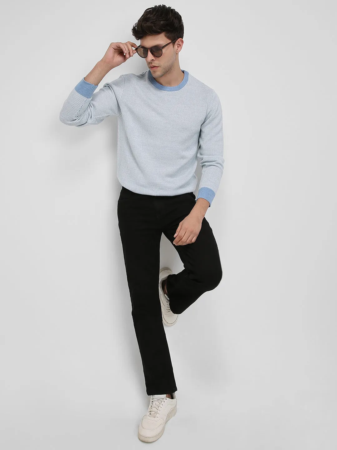 Men's Light Blue round neck Pullover Sweater