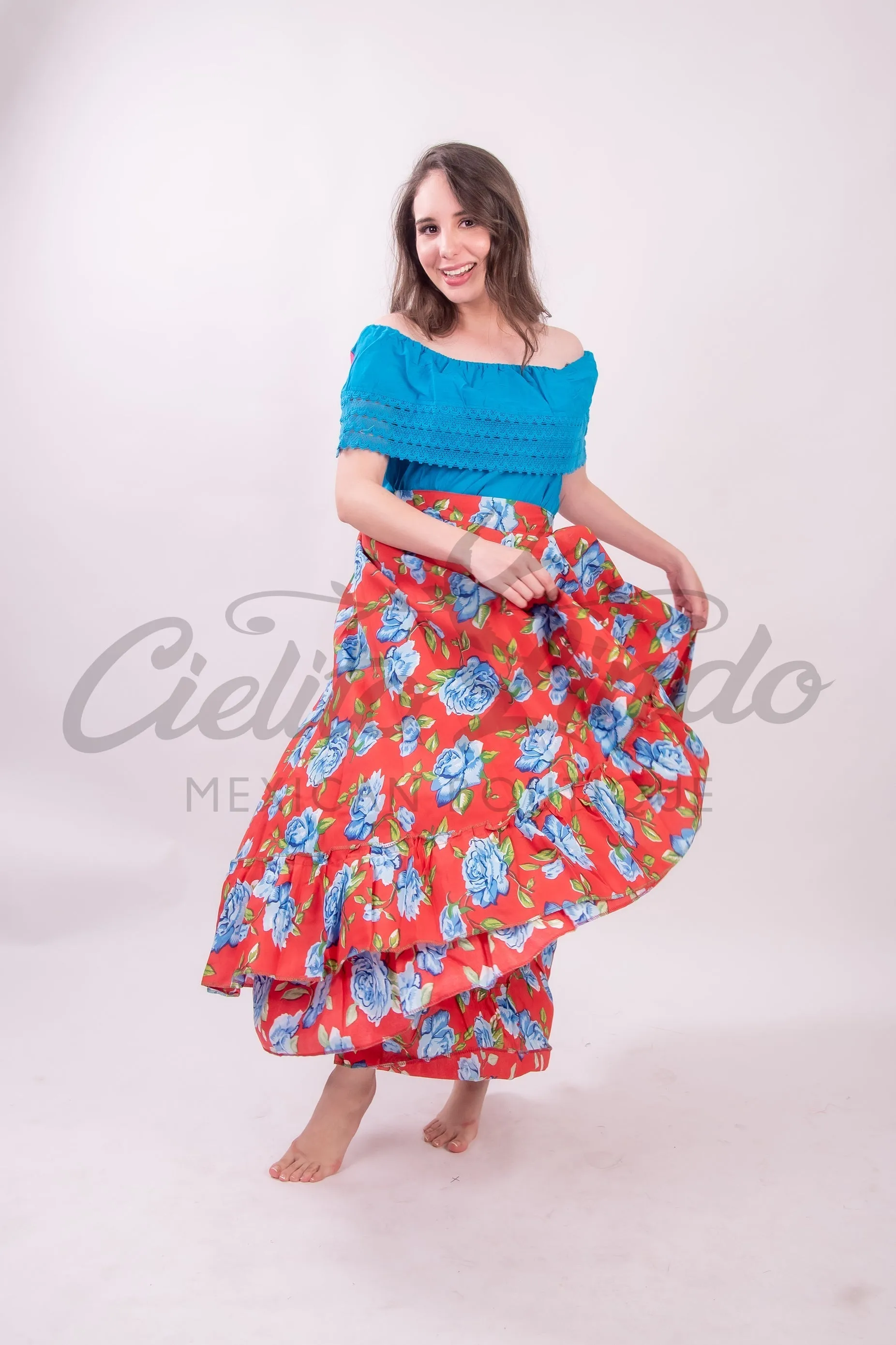 Mexican Folklorico Red Floral Skirt