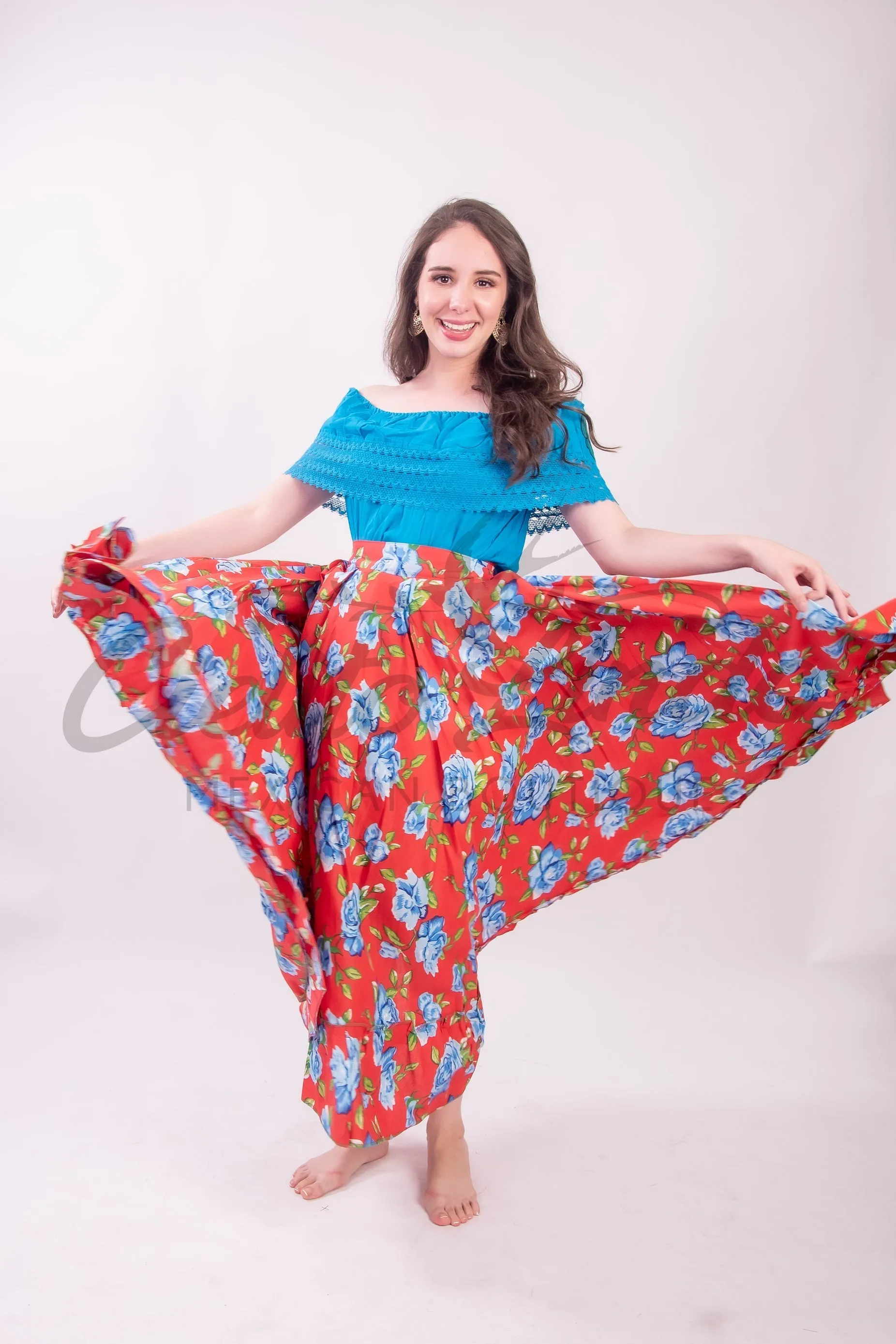 Mexican Folklorico Red Floral Skirt