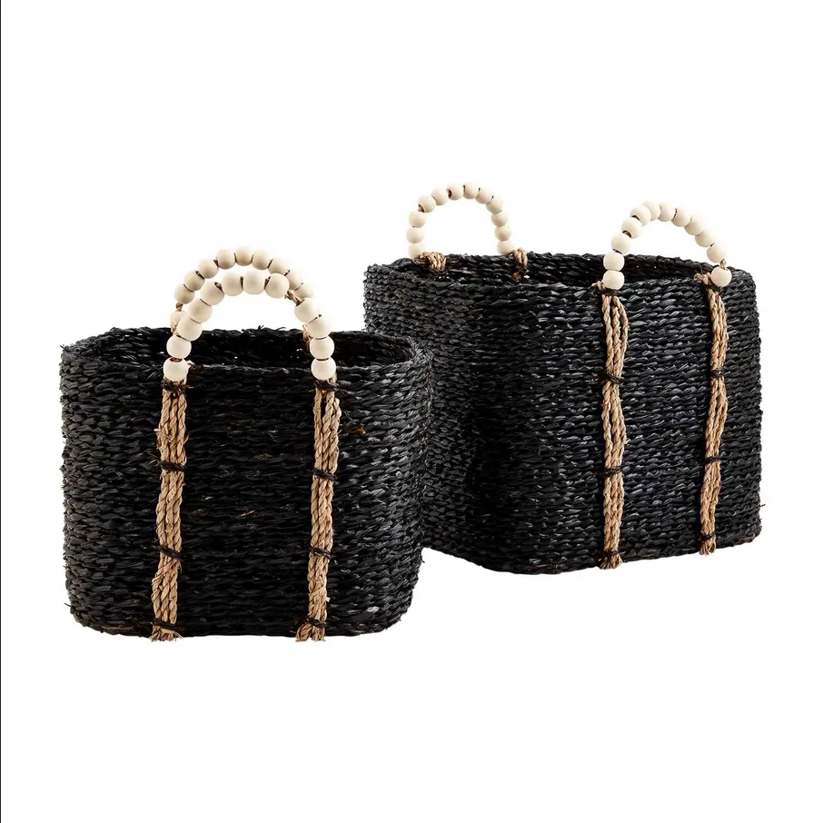 Mudpie Bead Handle Black Basket