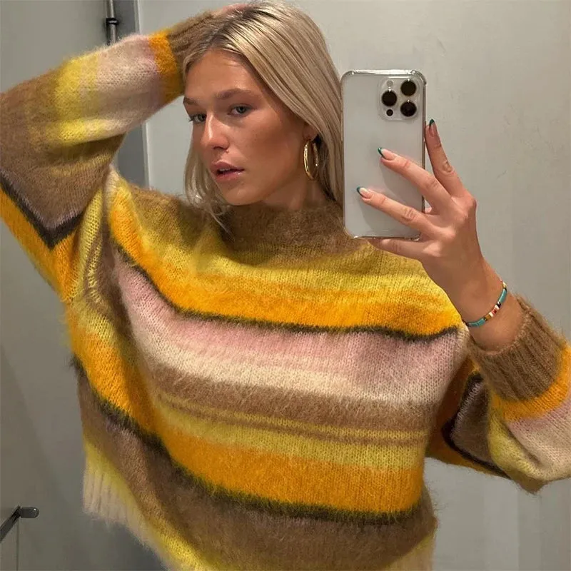 Multicolor Oversized Striped Pullover Sweater