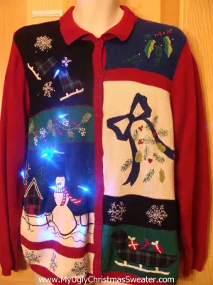 Need to Buy Christmas Sweaters? Light Up Sweater with Bow, Sleigh