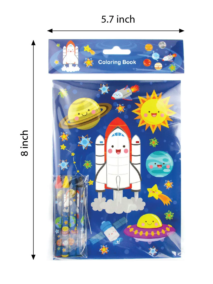 Outer Space Coloring Books with Crayons Party Favors - Set of 6 or 12