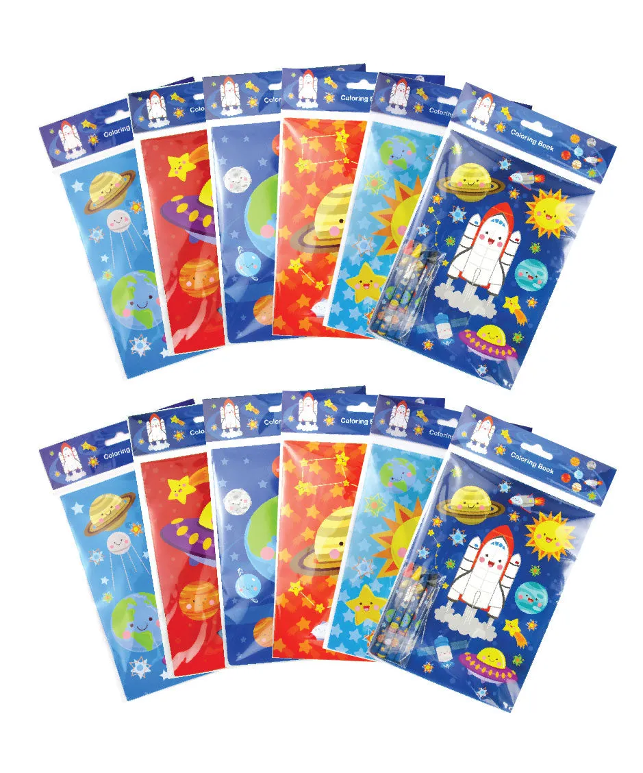 Outer Space Coloring Books with Crayons Party Favors - Set of 6 or 12