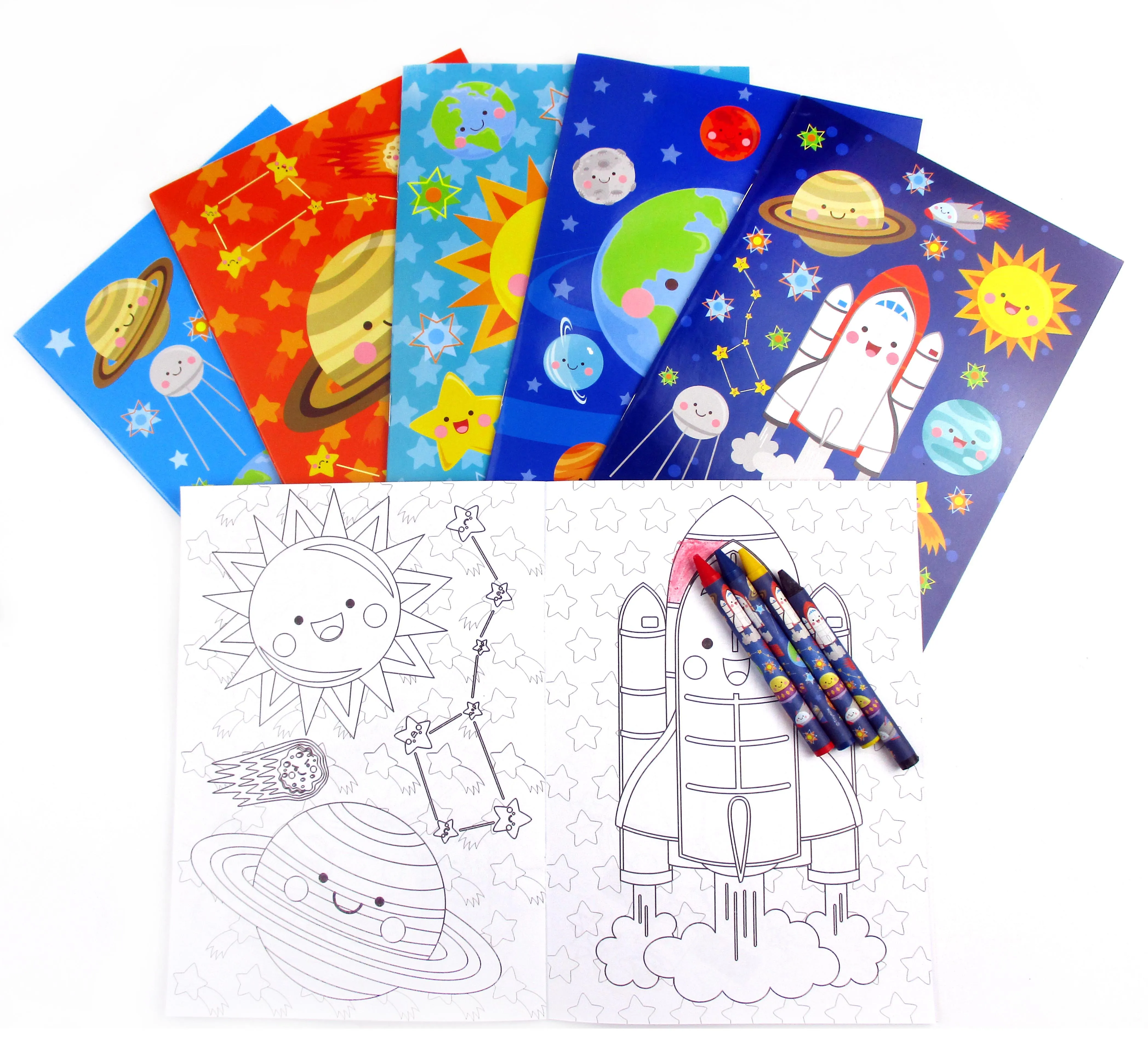 Outer Space Coloring Books with Crayons Party Favors - Set of 6 or 12