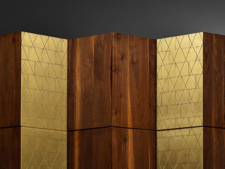 Phillip Lloyd Powell Large Cabinet in Walnut and Gold Leaf