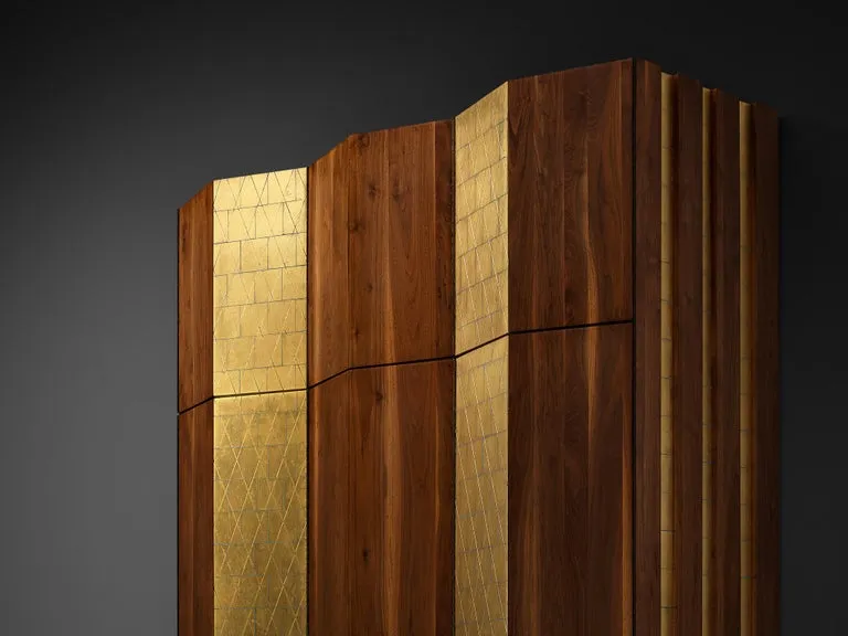 Phillip Lloyd Powell Large Cabinet in Walnut and Gold Leaf