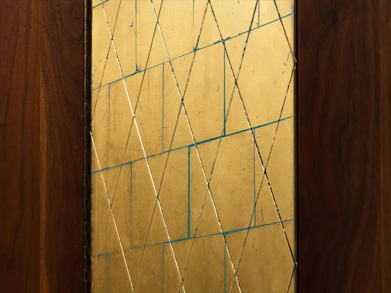 Phillip Lloyd Powell Large Cabinet in Walnut and Gold Leaf