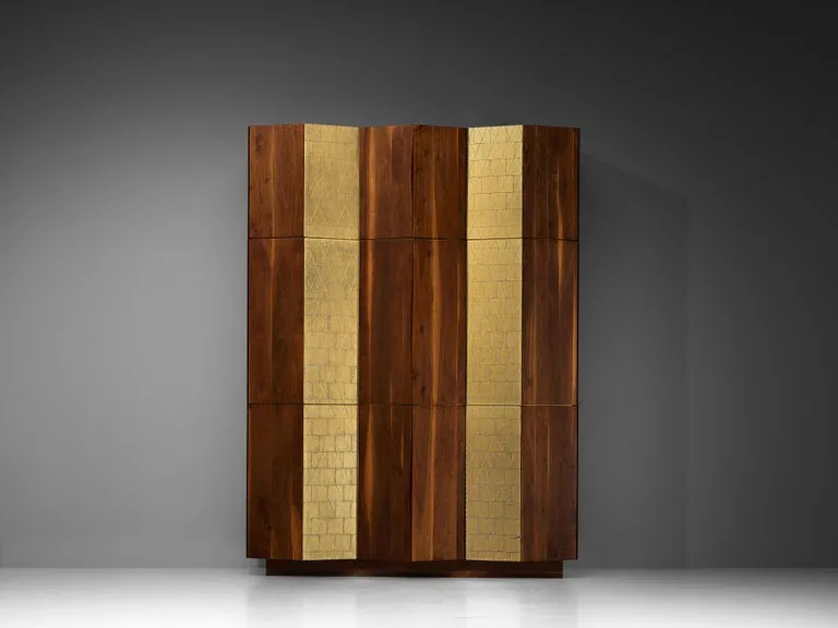 Phillip Lloyd Powell Large Cabinet in Walnut and Gold Leaf