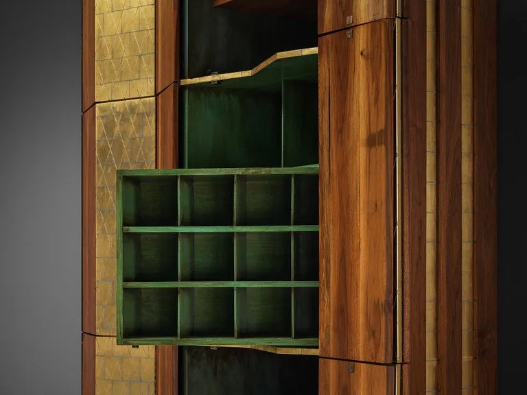 Phillip Lloyd Powell Large Cabinet in Walnut and Gold Leaf