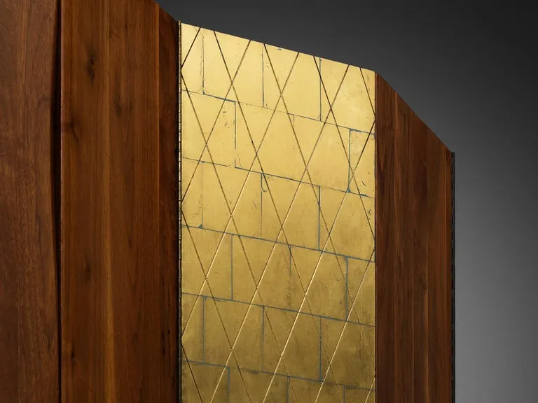 Phillip Lloyd Powell Large Cabinet in Walnut and Gold Leaf