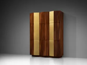 Phillip Lloyd Powell Large Cabinet in Walnut and Gold Leaf