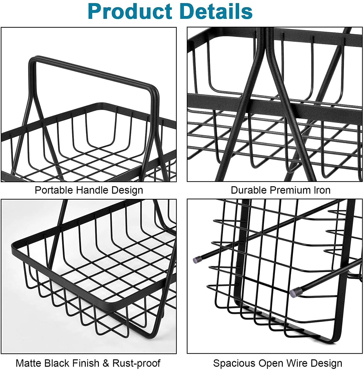 Plantex High Grade Steel 2-Tier Fruit & Vegetable Basket For Dining Table/Tiered Shelf Kitchen (Black)