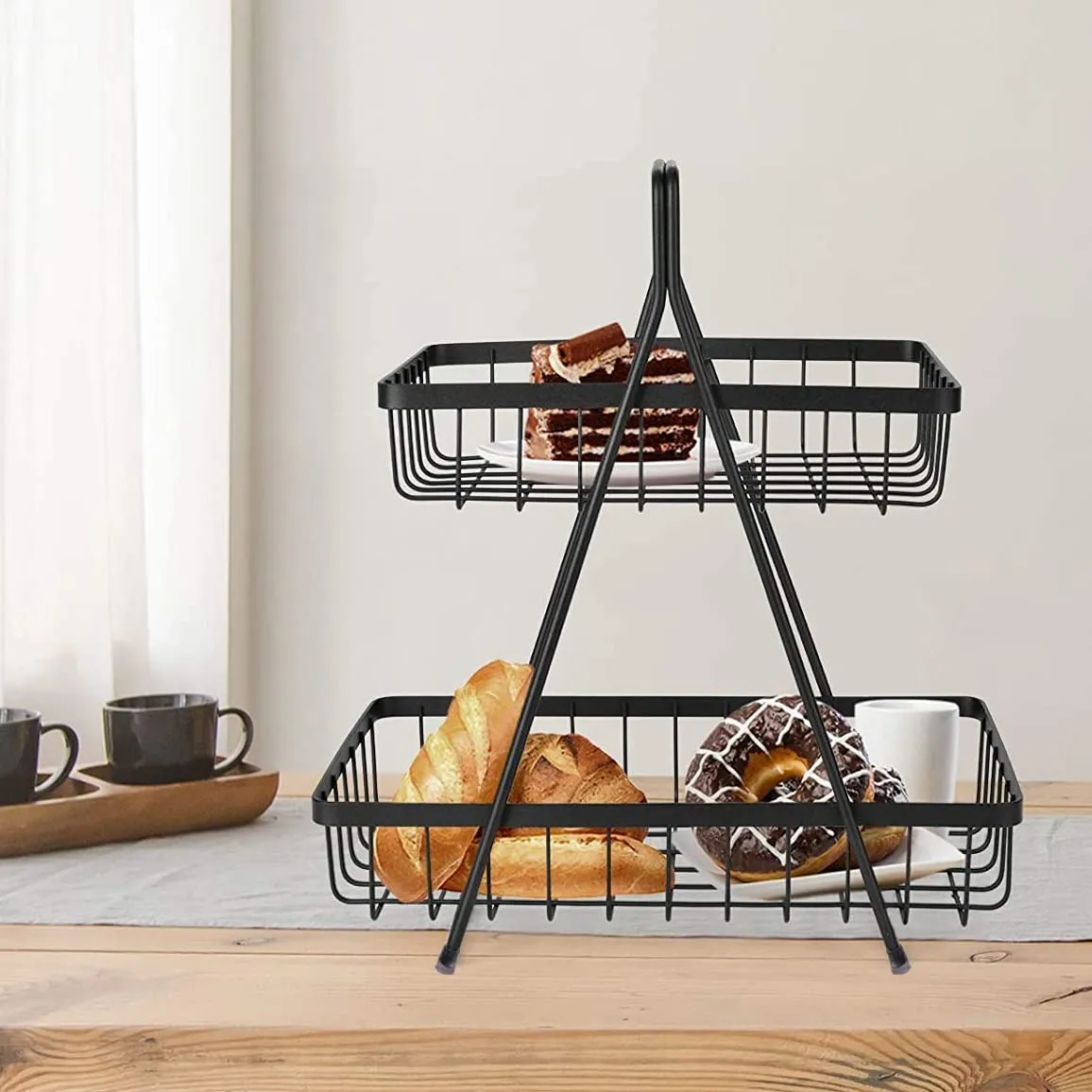 Plantex High Grade Steel 2-Tier Fruit & Vegetable Basket For Dining Table/Tiered Shelf Kitchen (Black)