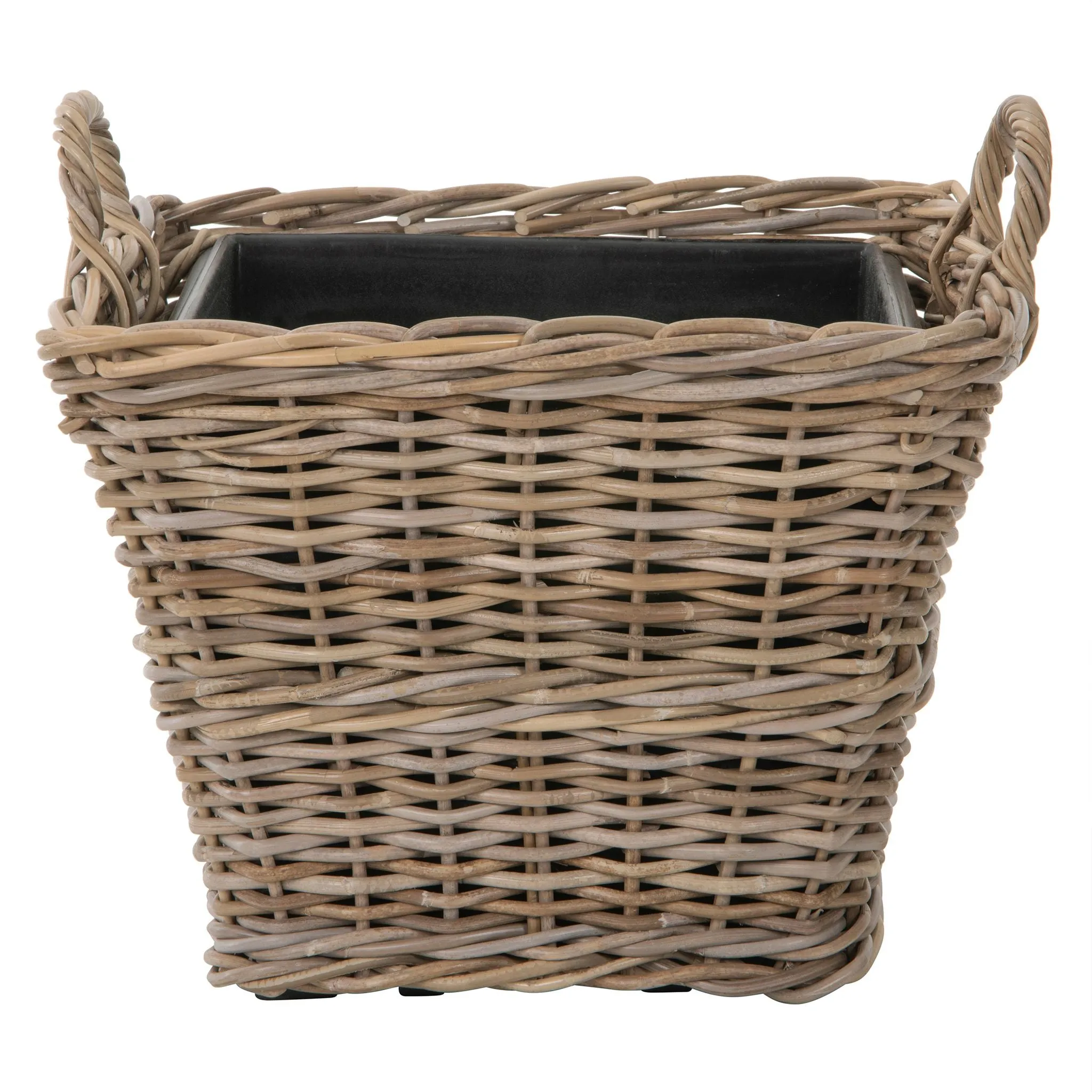 Rattan Kobo Indoor & Outdoor Square Planter Basket with Ear Handles & Plastic Pot