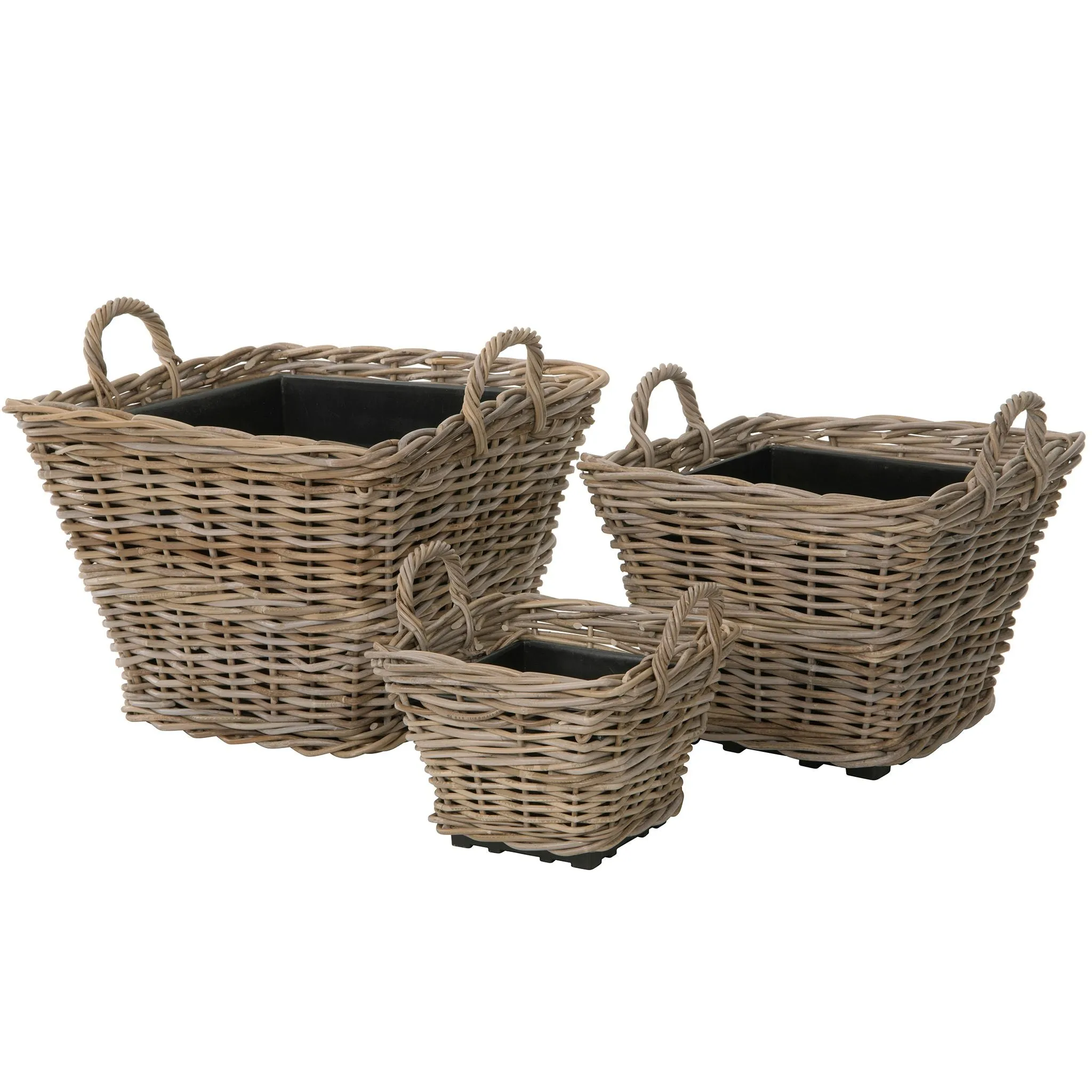 Rattan Kobo Indoor & Outdoor Square Planter Basket with Ear Handles & Plastic Pot