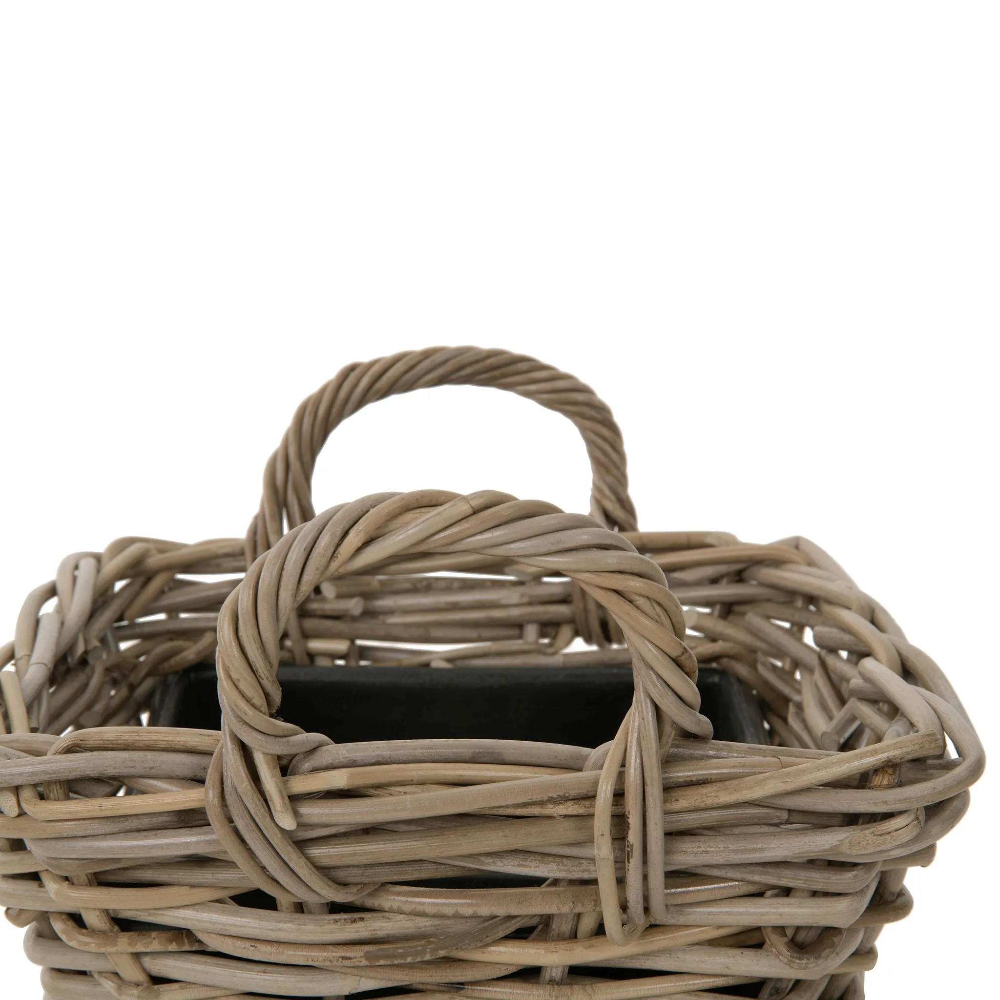 Rattan Kobo Indoor & Outdoor Square Planter Basket with Ear Handles & Plastic Pot