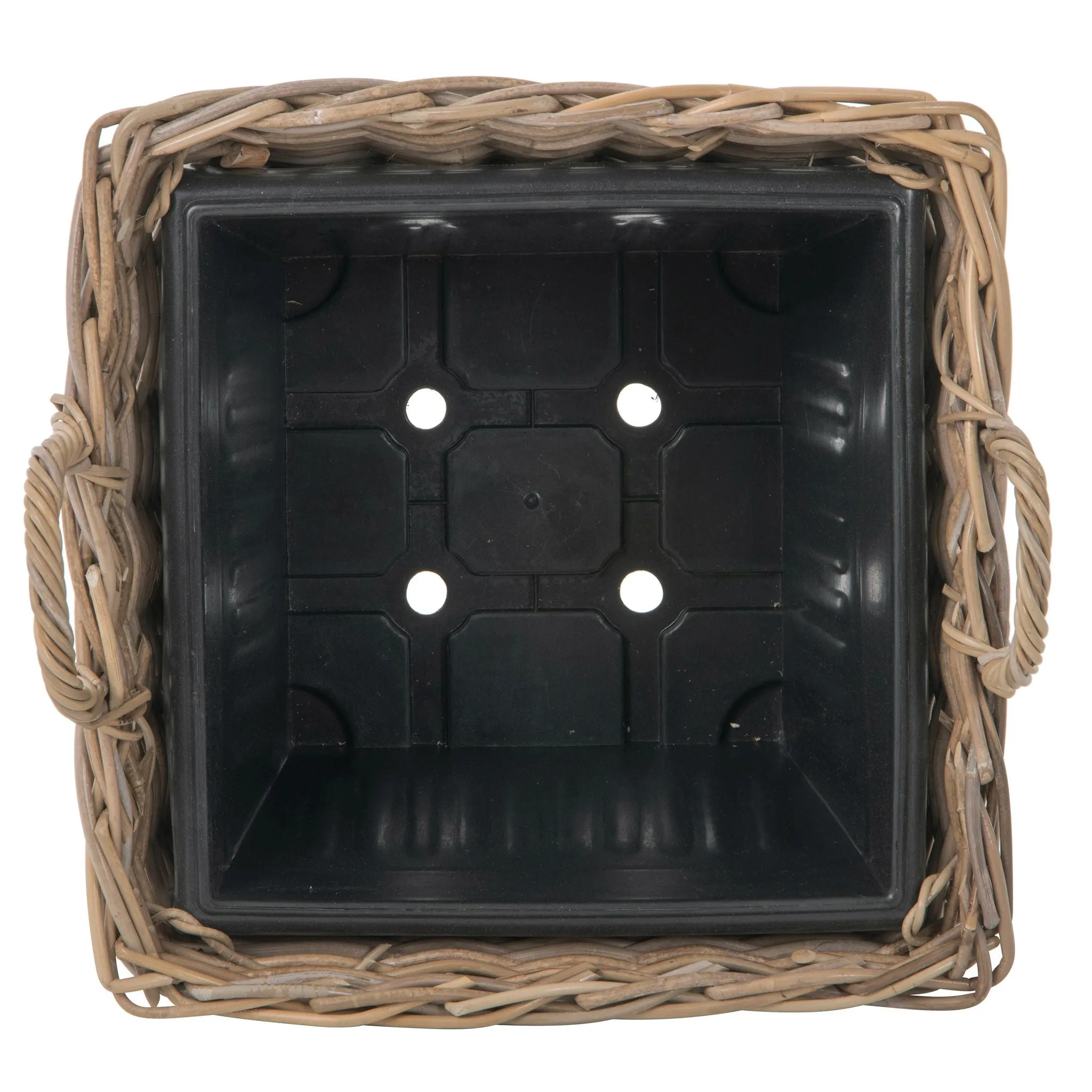 Rattan Kobo Indoor & Outdoor Square Planter Basket with Ear Handles & Plastic Pot