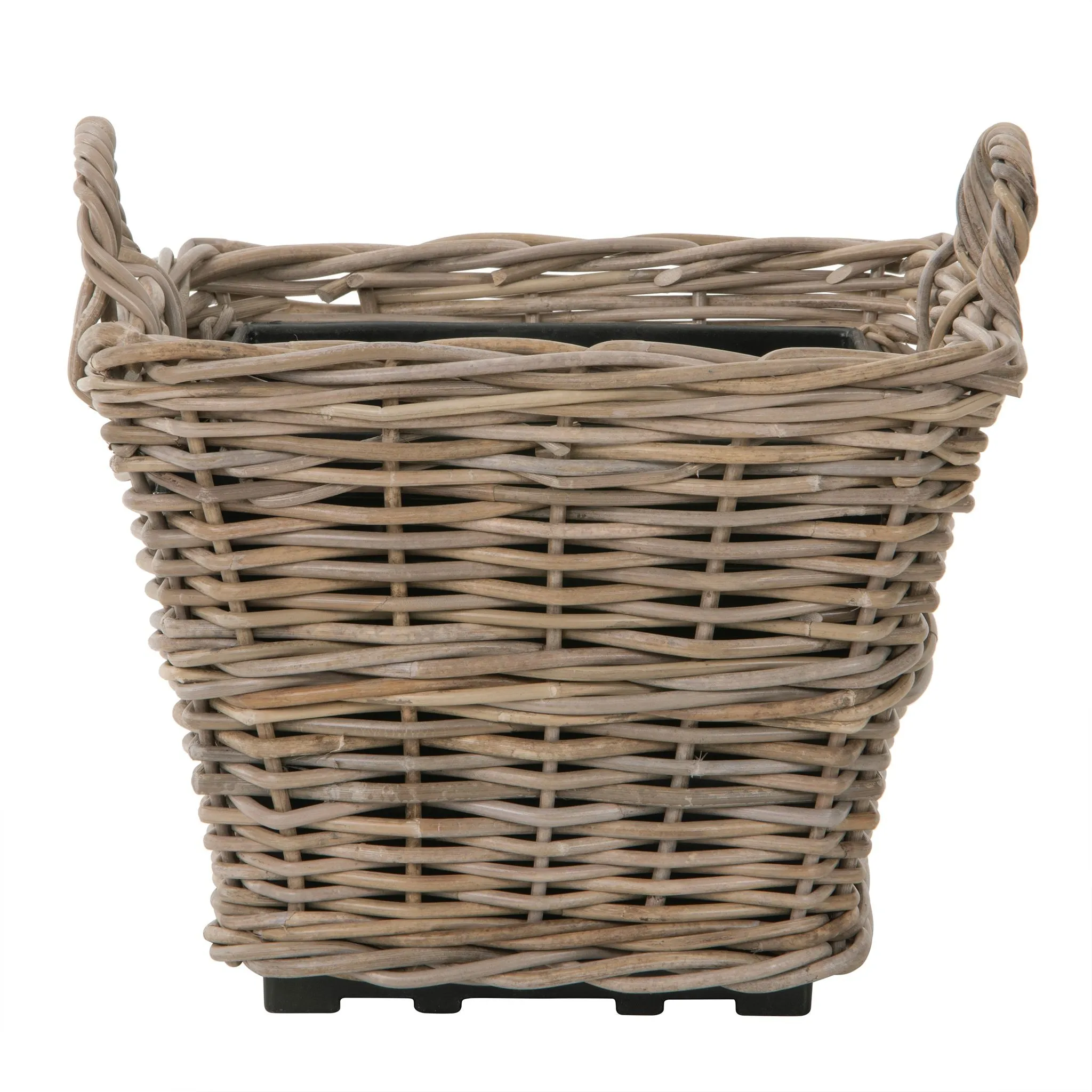 Rattan Kobo Indoor & Outdoor Square Planter Basket with Ear Handles & Plastic Pot