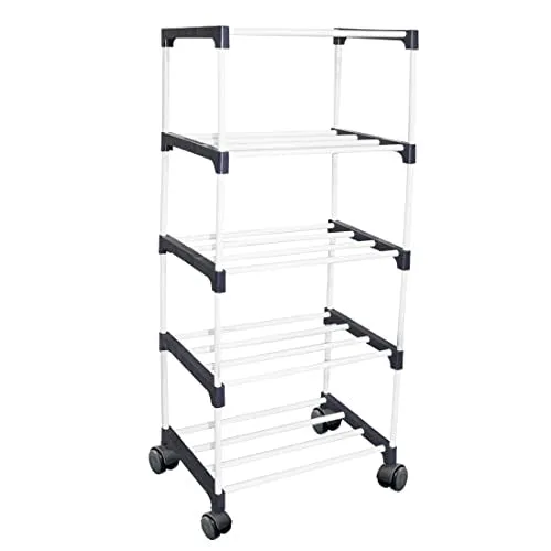 Rawzz 5 Layer Shoe Rack For Home Metal Plastic Rack with Wheels for Multipurpose Use Books, Clothes, Shoes etc.… (5 shelf, black)